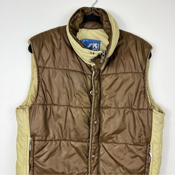 Ski Lift It Brown and Beige Zip Up Vintage Puffer Vest Women Size M - Picture 14 of 14